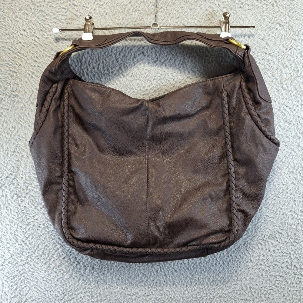 Avon Mark Handbag Brown Faux Leather Braided Trim Slouchy Shoulder Bag Casual
